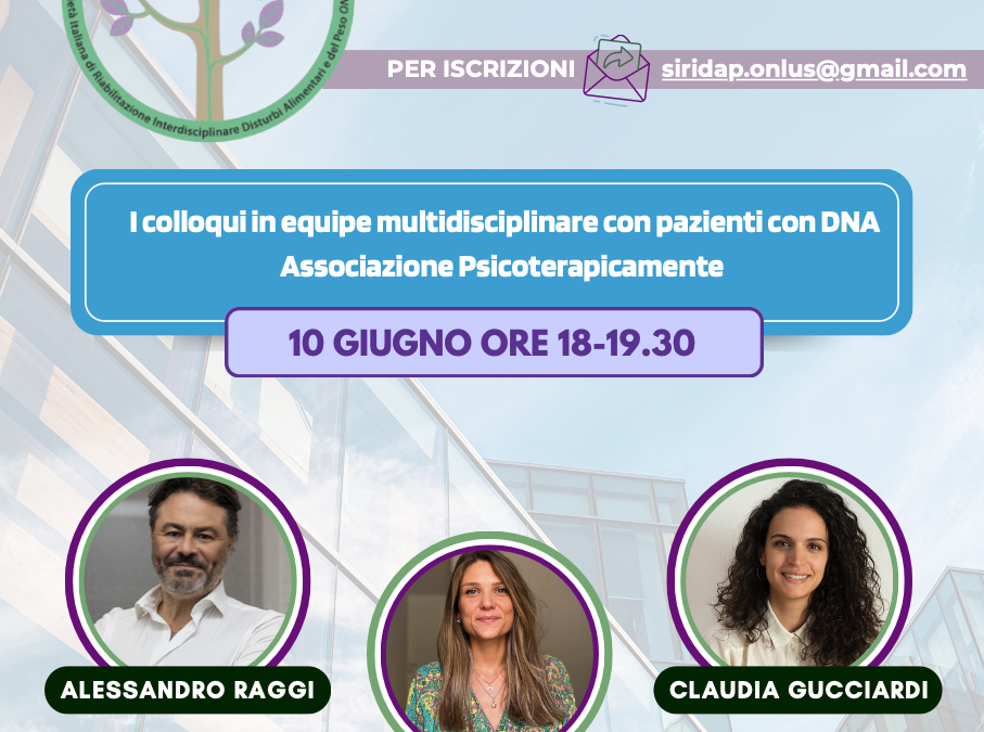 Ciclo Webinar SIRIDAP: Al via il programma formativo sui Disturbi della Nutrizione e dell’Alimentazione (DNA)
