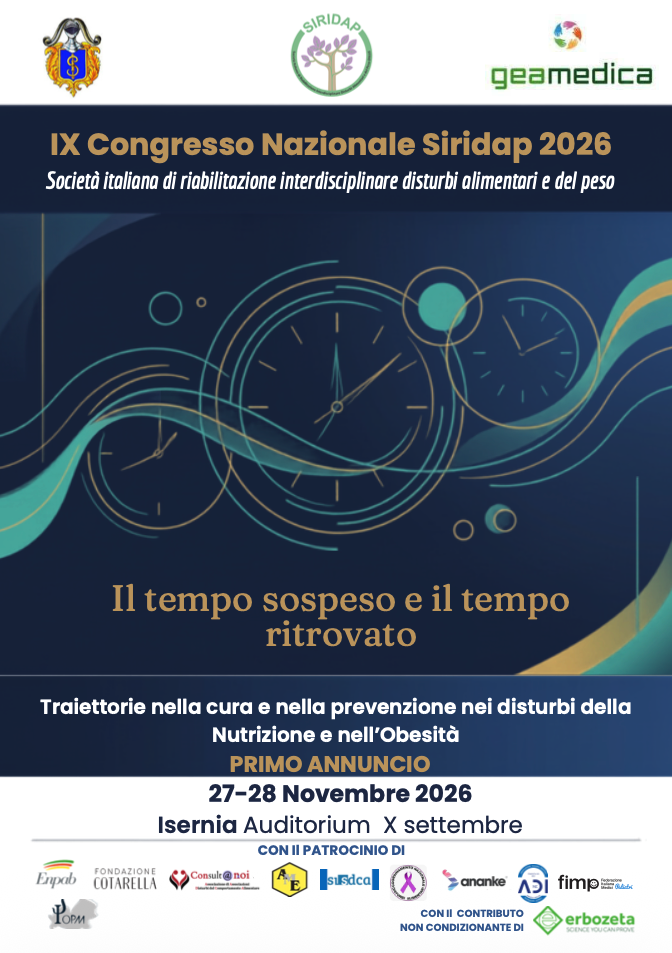 IX Congresso Nazionale Siridap 2026 - Societ&agrave; italiana di riabilitazione interdisciplinare disturbi alimentari e del peso